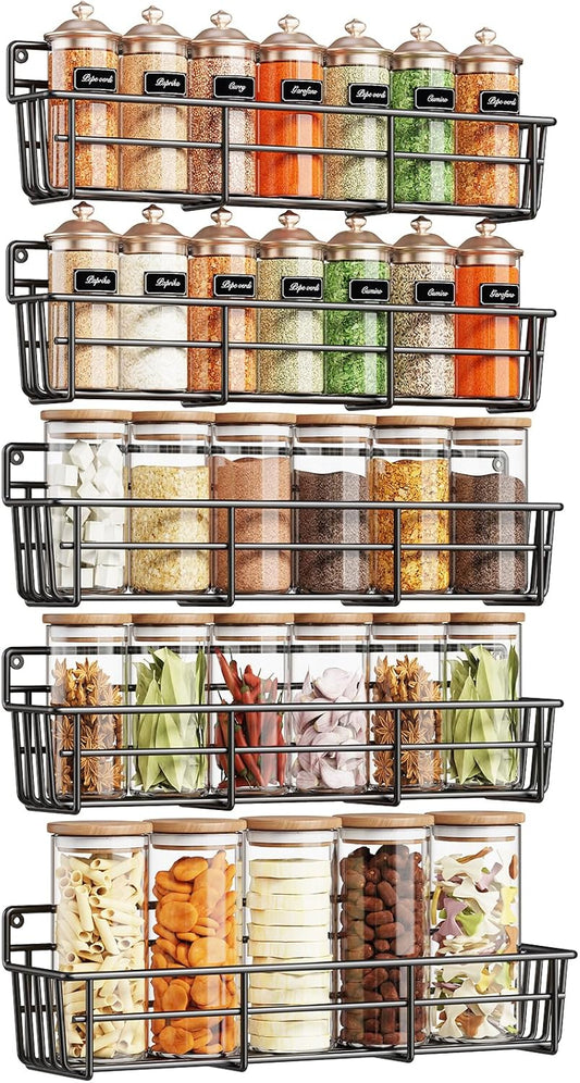 Spice Rack Wall Mounted 5 Pack, For Spice Jars & Seasonings,Black
