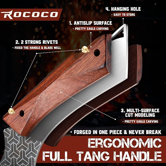 ROCOCO Butcher Meat Cleaver Knife - Boning Knife with Sheath for Kitchen Camping BBQ Birthday Thanksgiving 8.8"
