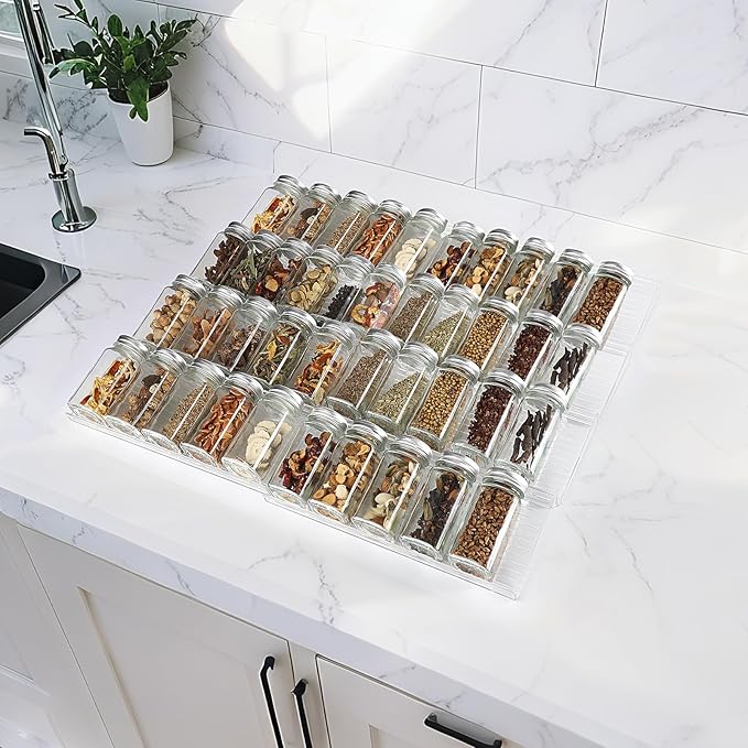 Spice Drawer Organizer, 8 Pcs Clear Acrylic Drawer Seasoning Organizer, Expandable From 11'' to 22'' Kitchen Spice Rack for Drawer, Ideal for Kitchen Spice Organization (Jars not included)