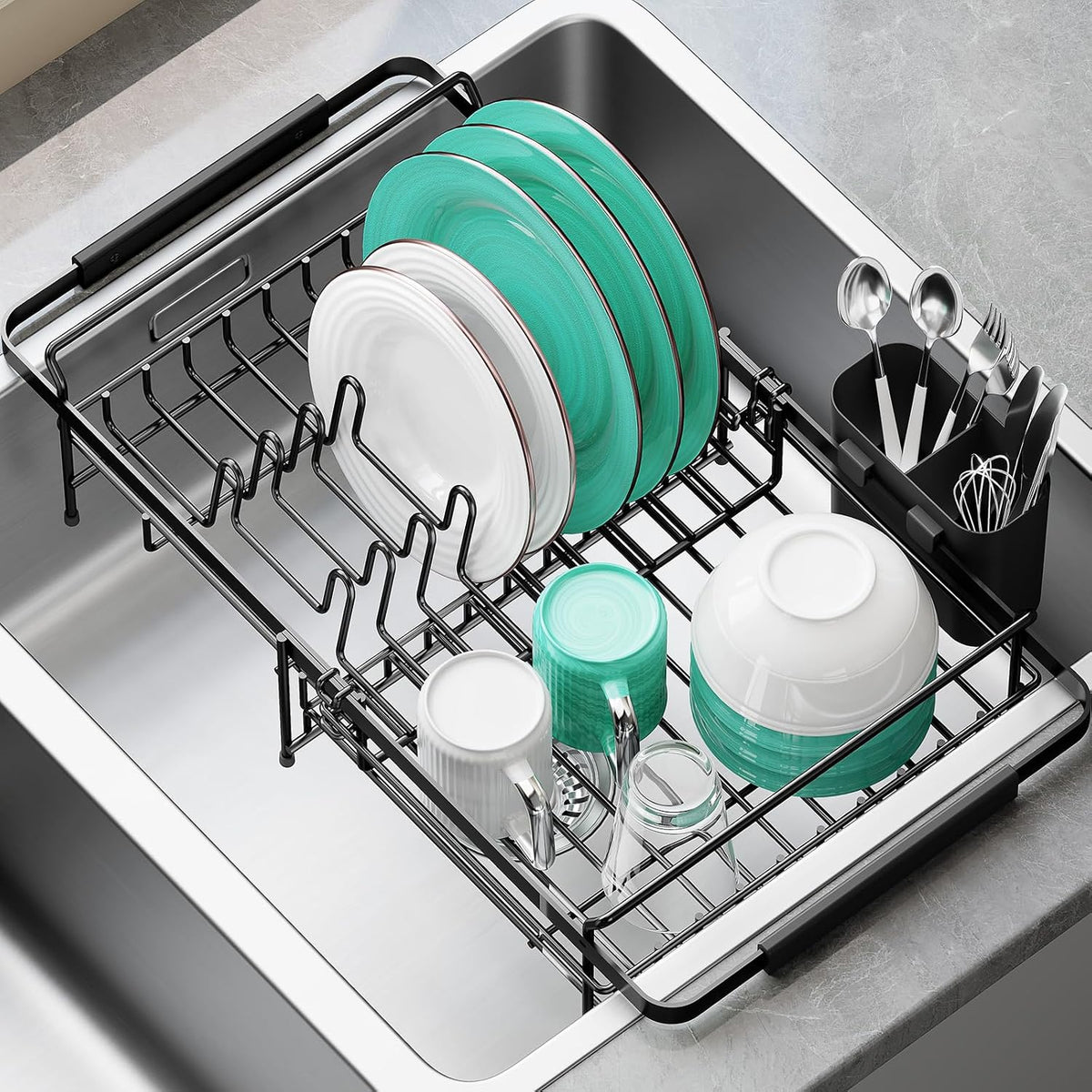 Expandable in-Sink or Over-Sink Dish Drying Rack, 14.5"-18", Black