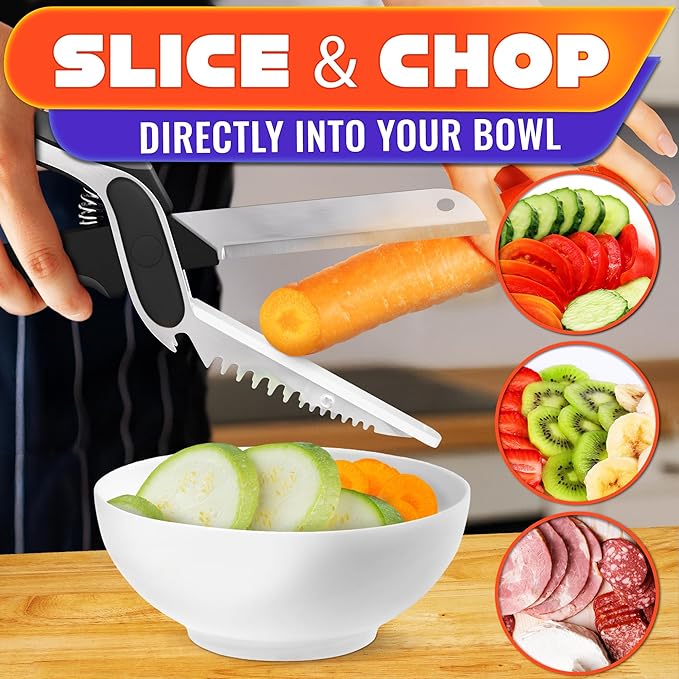 6-in-1 Cutting Board Scissors for Meat & Vegetables - Kitchen Shears Heavy Duty with Built-In Cutting Board, Easy One-Hand Food Prep with Less Mess - Spring-Assist Meat Scissors for Fish & Fruit