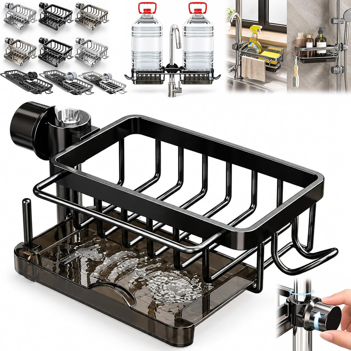 Sink Organizer Rack Hanging Faucet, Hanging Faucet Drain Rack，Black：Right