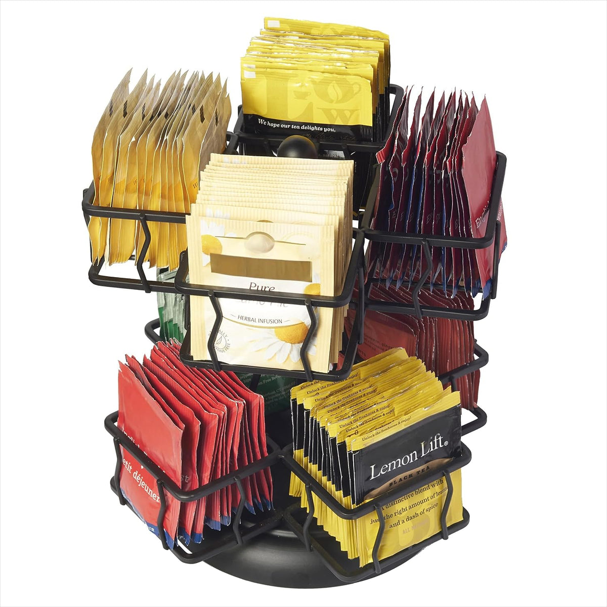 Tea Bag Storage and Organizer, Tea Bag Holder Black Powder Coated Stainless Steel for Tea and Coffee Box. Organize 100 Tea Bags- Tea Holder For Tea Bags 8 Compartments with 12 Bags in Each.