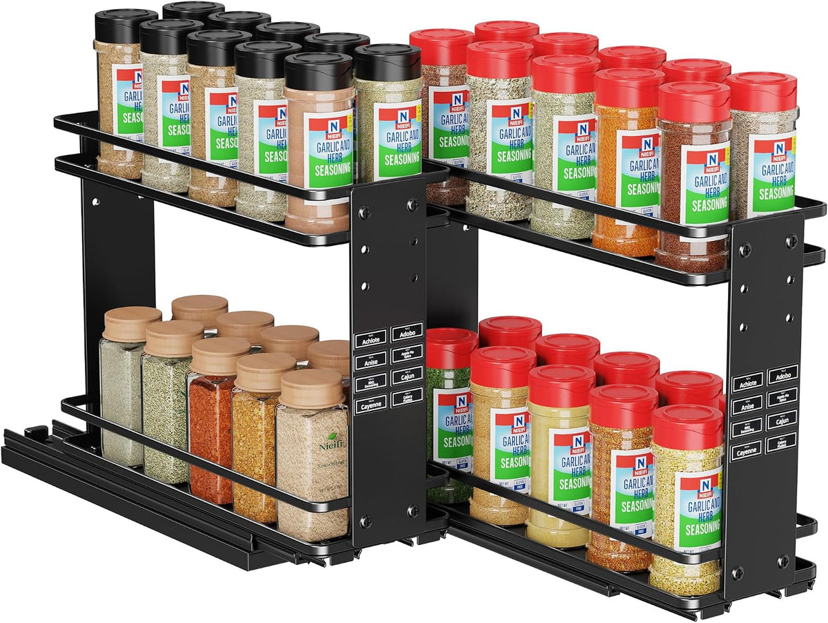 Pull Out Spice Rack Organizer, 2 Tiers, Black