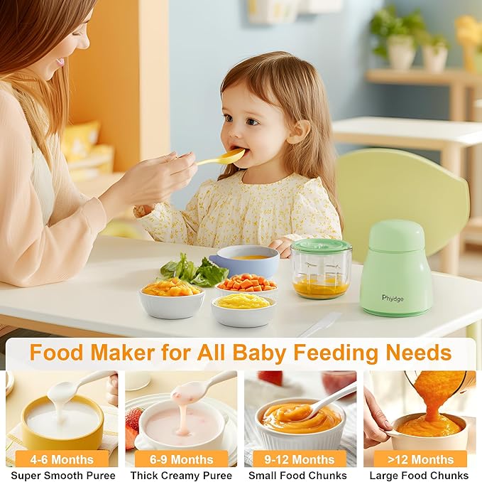 Baby Food Maker-Upgrade, Phydge Baby Food Blender with Baby Food Containers, Silicone Spoons, Easy to Clean, 10oz Baby Food Processor for Fruit, Vegetable, Meat
