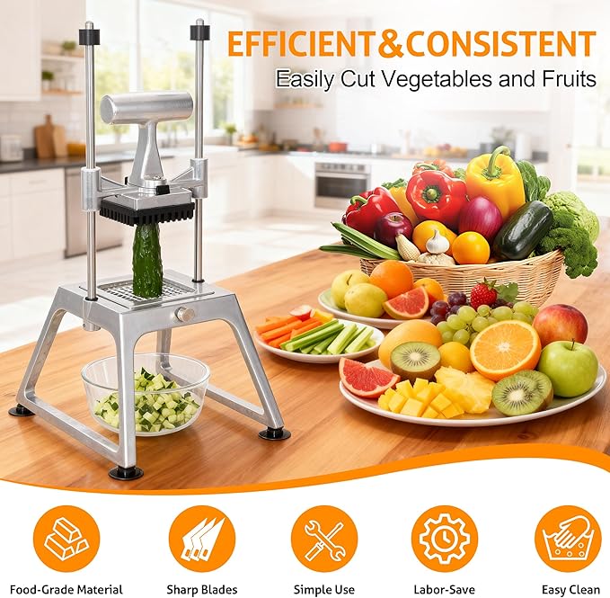WICHEMI Commercial Vegetable Chopper Dicer w/3 Blades 1/4"+3/8"+8 Section Blade Onion Chopper Dicer Commercial Heavy Duty Stainless Steel French Fry Cutter for Home Kitchen & Restaurant Use