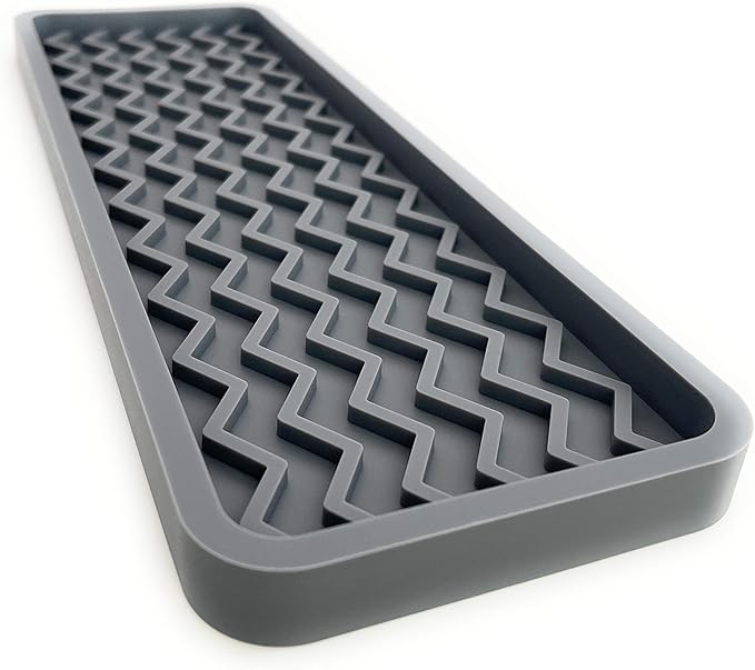 Silicone Sink Organizer Tray, Rectangular, Modern Style, Heat Safe, Dishwasher Safe, for Bathroom and Kitchen Organization Grey, 12"x4", Chevron Pattern