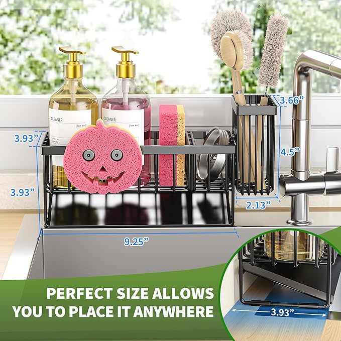 Sponge Holder for Kitchen Sink, Smiley Face Sink Caddy with Removable Brush Holder,Self-Draining Sponge Caddy for Sponge,Soap,Dish Brush,Scrubber,Kitchen Essentials and Gadgets