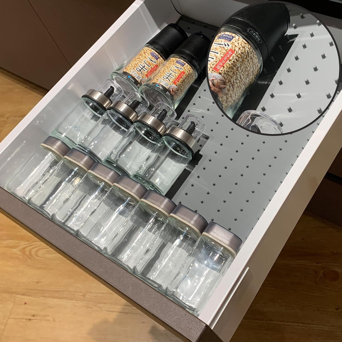 Spice Drawer Organizer Insert - Silicone Spice Drawer Liner Grey