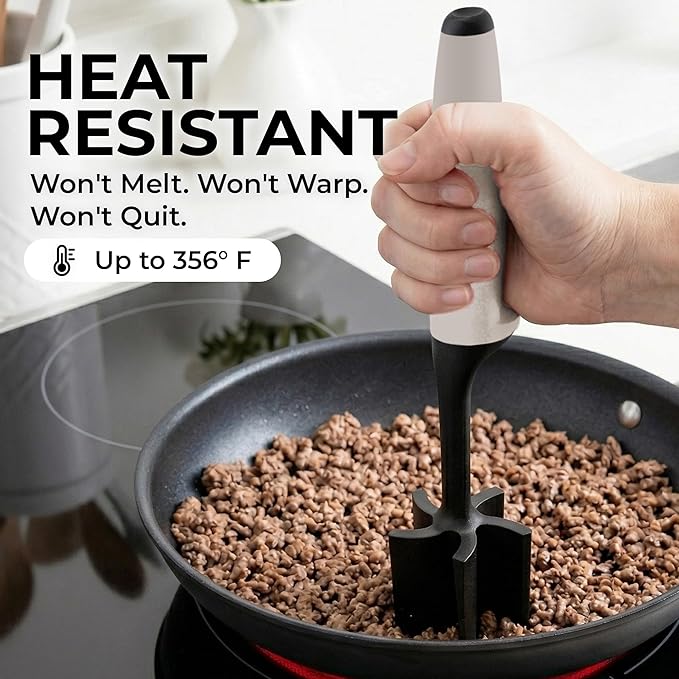 Zulay Kitchen Ground Beef Chopper Tool – 5-Blade Nylon Meat Chopper for Ground Beef, Non-Toxic Food Safe Meat Masher & Breaker, Heat Resistant to 180°C, Dishwasher Safe – Cream
