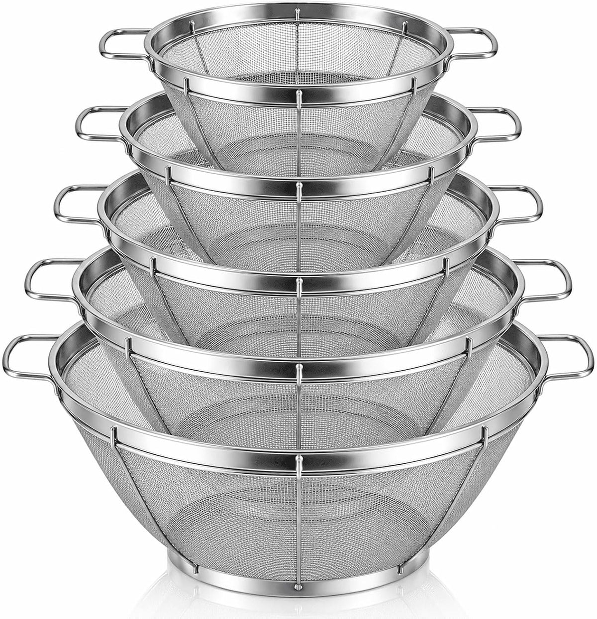 5 Pack Stainless Steel Colander Sieves, Mesh Strainer, 5 Sizes