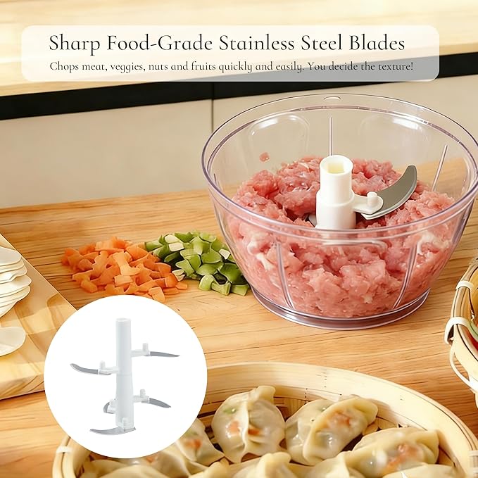 Manual Food Chopper Hand Push Express Vegetable Dicer Mincer Sharp Blades Onion Cutter Garlic Mincer with Container for Chili Meat Nuts Herbs, Dishwasher Safe