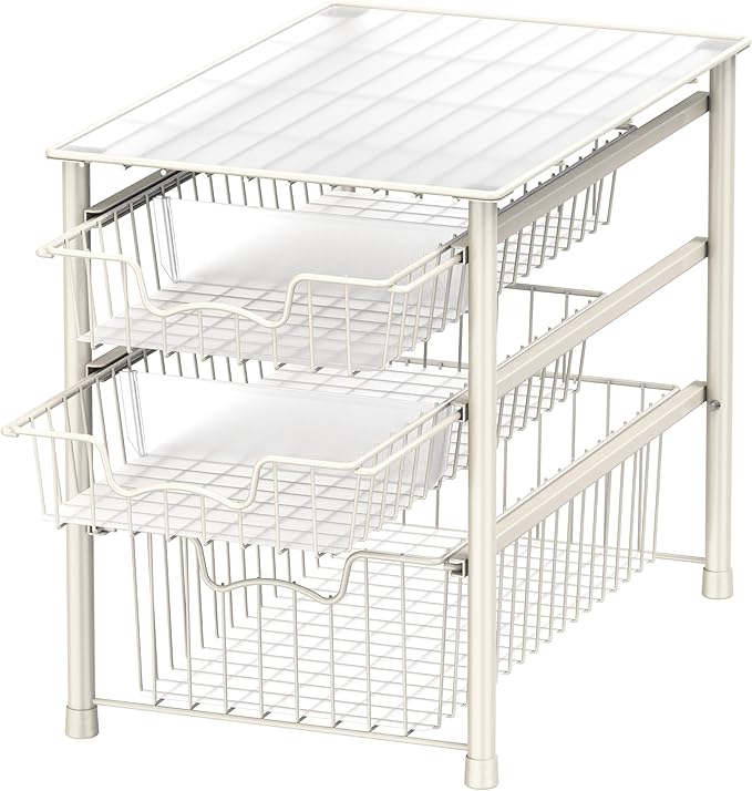 Simple Houseware Stackable 3 Tier Sliding Basket Organizer Drawer, White