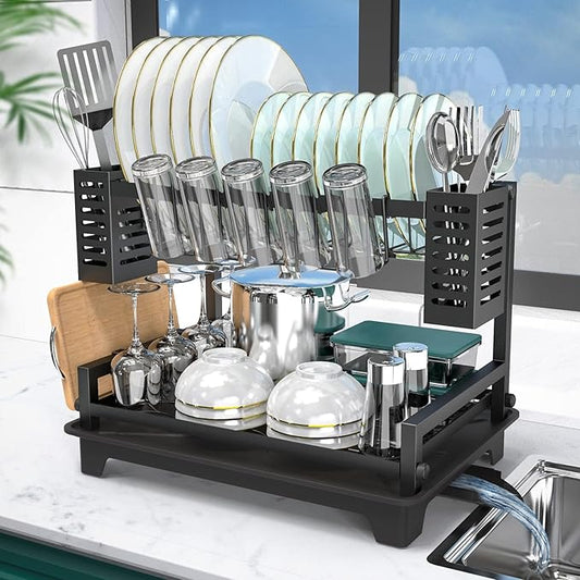 Dish Drying Rack, 2 Tier Dish Racks for Kitchen Counter and Sink