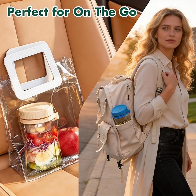 Danmu 32 oz Salad Jars with 2 Dressing Cups & Forks - Glass Mason Jar Meal Prep Containers,Wide Mouth,Leak Proof,Dishwasher Safe - Dry Wet Food Separation for Fresh Salad,Leftovers 4 Pack