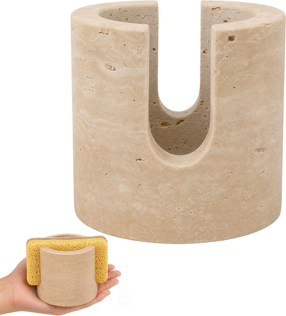 1 Pack Travertine Sponge Holder for Kitchen Sink Counter, Natural Stone