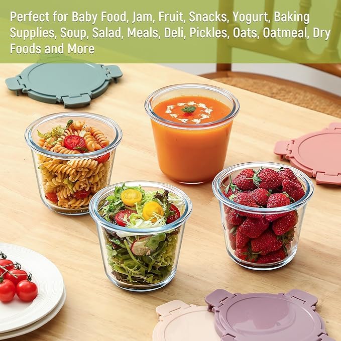 [UPGRADED LID] 6 Sets 3 Cup/24oz Borosilicate Glass Food Soup Containers with Lids, Meal Prep Storage Bowl Jars for Leftover Meal Lunch Oats Fruit Deli Salads - Microwave, Oven, Freezer Safe -BPA Free