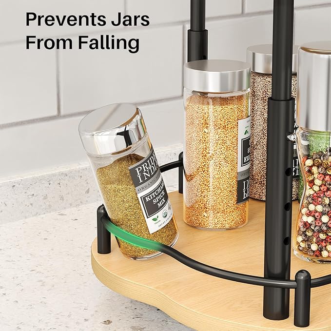 Lazy Susan Organizer Spice Rack - Spice Organization for Cabinet Height Adjustable Rotating Lazy Turntable, Pantry Kitchen Wood Revolving Seasoning Organizer (Natural, 12 Inch)