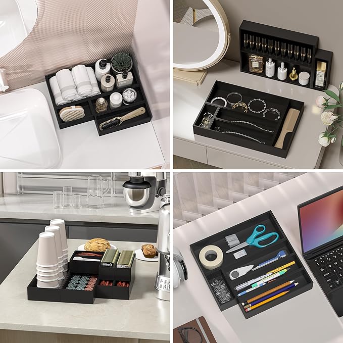 Kitchen Drawer Organizer Bins, Stackable Bamboo Drawer Organizer for Silverware, 2 Pcs Toilet Paper Basket Holder, Wood Bathroom Tray Countertop