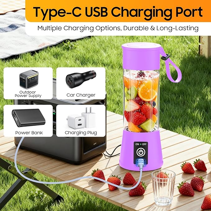 Personal Blender for Shakes and Smoothies - 2026 New Upgrade Cordless Portable Blender USB Rechargeable, 380Ml BAP Free Cup, Freshly Squeezed for Picnic/Sports, 20000Rpm/Min Speed