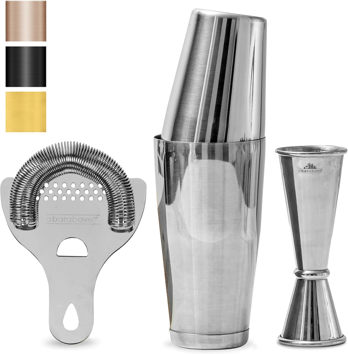 Cocktail Shaker Set, 4-Piece Professional Bartender Kit with Boston Shaker, Strainer and Jigger, Stainless Steel Bar Accessories for Craft Cocktails, Silver