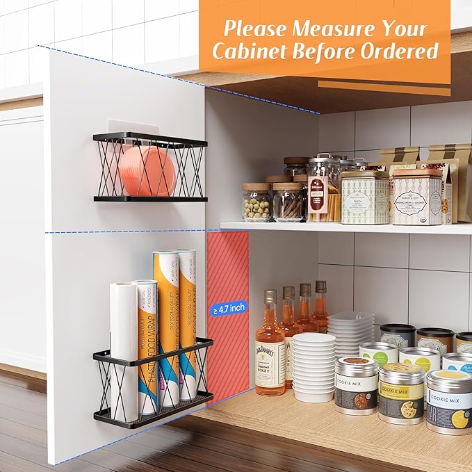 BasicForm 4 Pack Metal Kitchen Inside Cabinet Door Organizer, Adhesive Lid Organizers Cabinet Door Storage for Tupperware Lid, Storage Holder Basket for Kitchen Wall Mounted (Black)