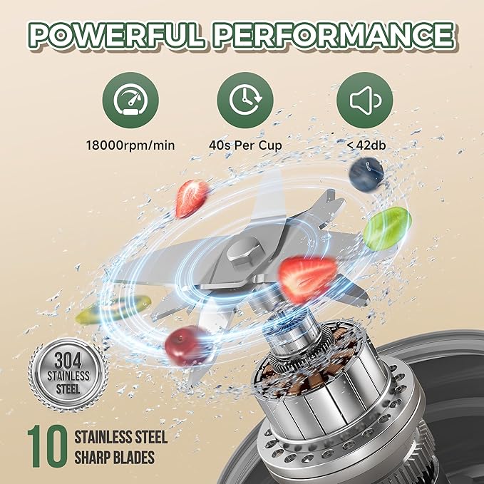 Portable Blender, 27oz Personal Blender for Smoothies & Protein Shakes with 70W Motor & Smart Lock, USB-C Rechargeable, BPA-Free for Travel/Office/Home/Gym Drink Mixer with Strap, Prasky (Light Gray)
