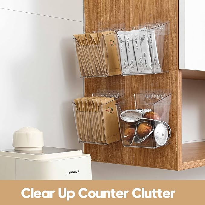 2-Pack Kitchen Cabinet Door Organizer Adhesive, Hanging Storage Bins, Stick on Wall Storage Container, Bathroom Floating Bins Wall Mounted Organizer Under Sink Caddy for Pantry Storage, Office, Dorm
