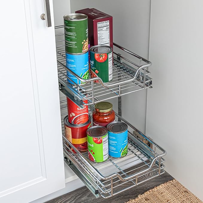 Household Essentials Chrome-Plated Steel Dual-Tier Pull-Out Organizer