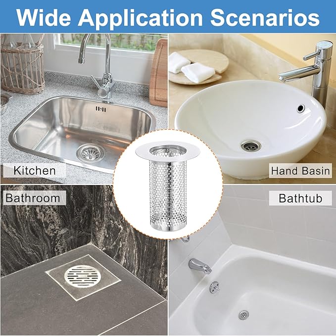 uxcell 3 Pack Shower Drain Strainer, 3.1" x 2.2" Stainless Steel Floor Drain Strainer Deep Sink Hair Catcher for Kitchen Bathroom Balcony Floor Drain, Fit Hole Size from 1.38" to 2.17"