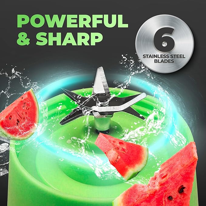 Portable Blender - Compact and USB Rechargeable Personal Travel Blenders for Smoothies, Shakes and Ice - Mini Fruit Juice Mixing Shaker Bottle - 380ml, Green