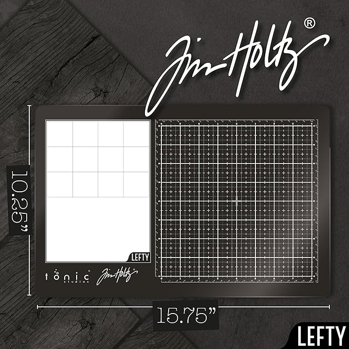 Tim Holtz Travel Glass Cutting Mat - Left Handed Portable Work Surface with 8x8 Measuring Grid and Palette for Mixed Media - Art Supplies with Carry Case