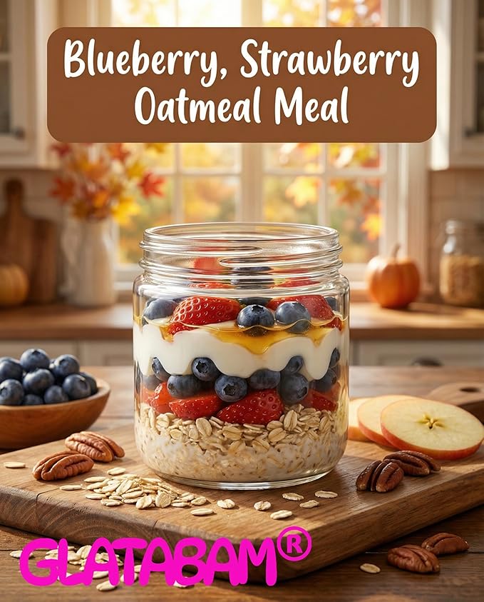 10 OZ 8Pack, Overnight Oats Jars with Lids, Glass Meal Prep Containers, Airtight Mason Jars for Breakfast, Yogurt Parfait, Salad & Smoothies, Leakproof and Reusable Food Storage Jars
