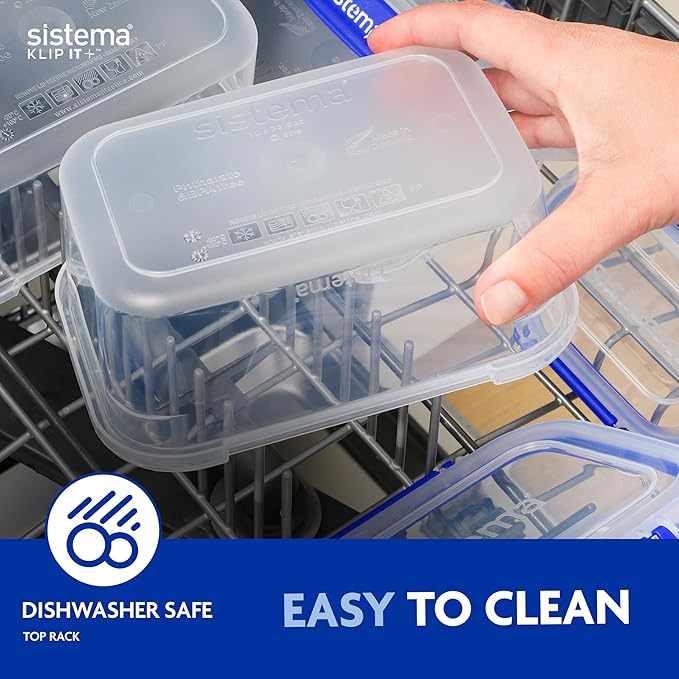 Sistema KLIP IT+ 3.35L Rectangle Food Storage Containers (3-Pack), Stackable & Airtight Food Boxes with Lids, Dishwasher, Freezer, & Microwave-Safe, BPA-Free, School Lunch Boxes