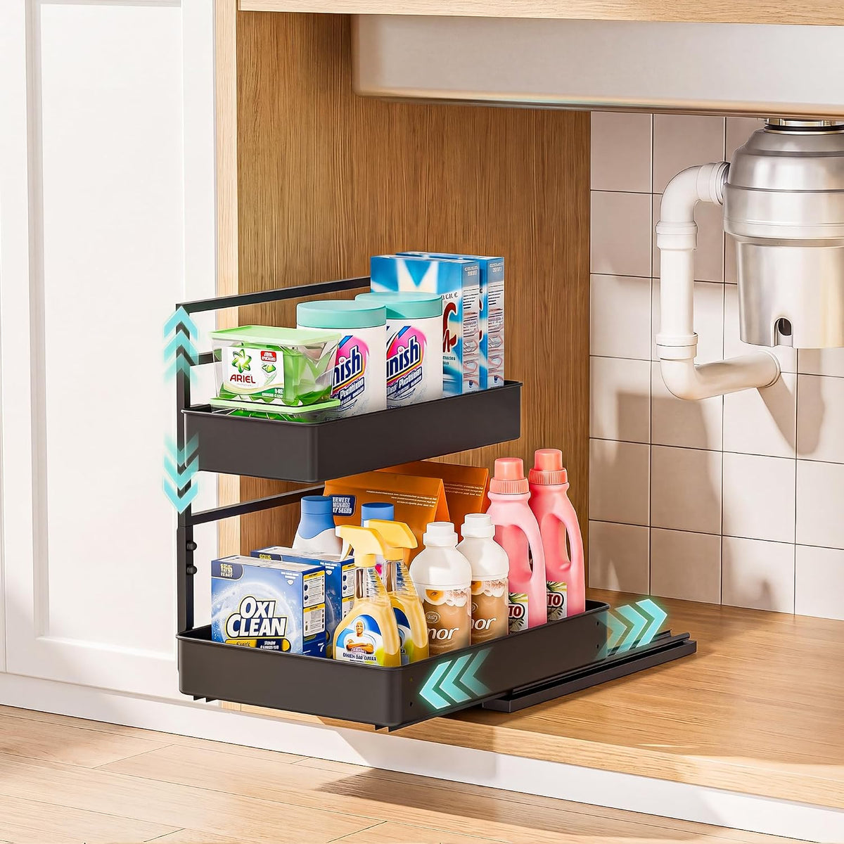 Under Sink Organizer, Adjustable Pull Out Rack for Tall Bottles