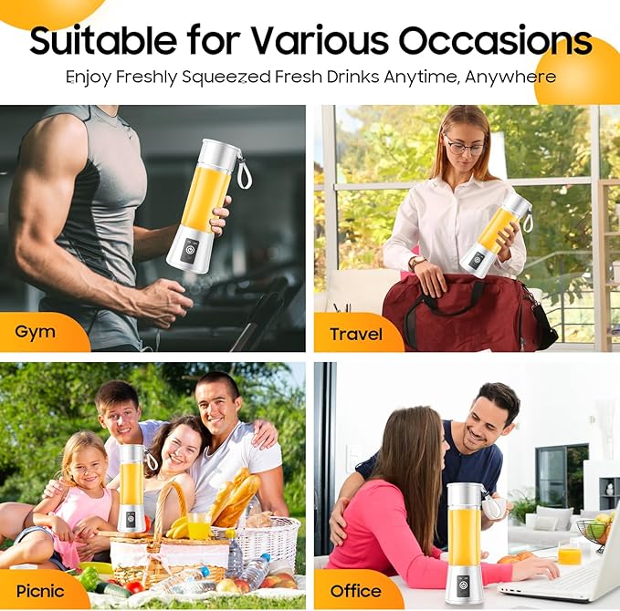 Portable Blender for Shakes and Smoothies - Newly Upgraded 13 Oz Mini Blender with 6 Blades, USB & Type-C Rechargeable, Suit for Making Fresh Juice, Convenient for Travel Sports