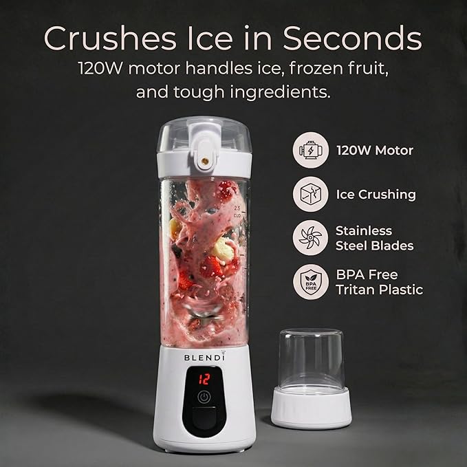 BLENDi Pro+ Portable Blender (17.5oz, White) – Powerful Ice Crushing 120W Motor, USB-C Rechargeable, Cordless Personal Blender Smoothies & Shakes – BPA-Free, Travel-Friendly