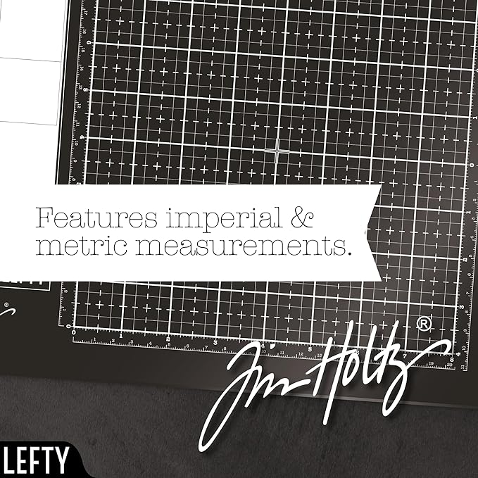 Tim Holtz Travel Glass Cutting Mat - Left Handed Portable Work Surface with 8x8 Measuring Grid and Palette for Mixed Media - Art Supplies with Carry Case
