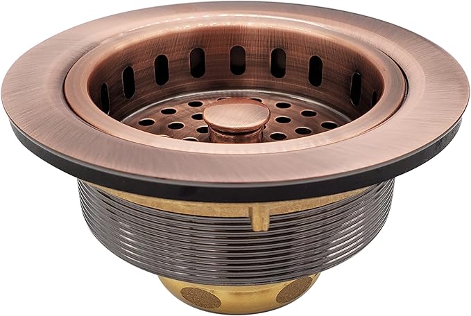 Westbrass D214-11 3-1/2" Post Style Large Kitchen Sink Basket Strainer, Antique Copper