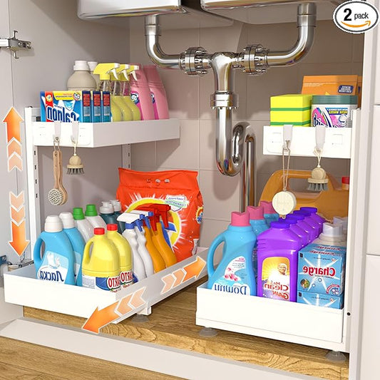 Under Sink Organizer, Bathroom Counter Organizer, 2 Packs 2-Tier Metal