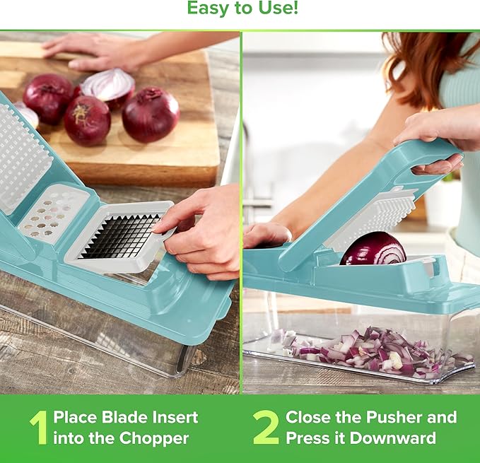 PrepNaturals Vegetable Chopper & Mandoline Slicer - 12 in 1, Blue/White