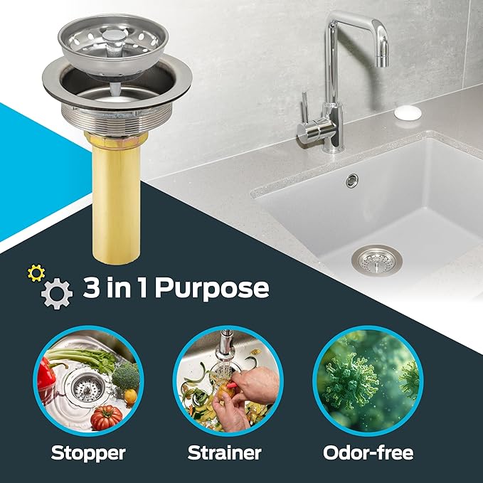 EZ-FLO Kitchen Sink Strainer with Tailpiece, Fits 3-1/2 to 4 Inch Openings, Stainless Steel, 30008