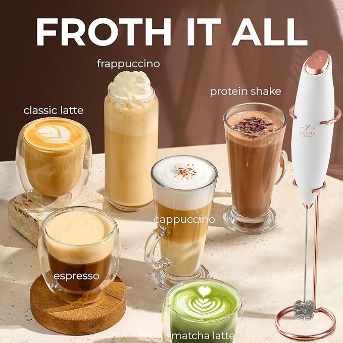 Zulay Kitchen Powerful Milk Frother Wand With Duracell Batteries - Ultra Fast Handheld Drink Mixer - Electric Whisk Foam Maker for Coffee, Lattes, Cappuccino & Matcha - Triple Whisk - Black