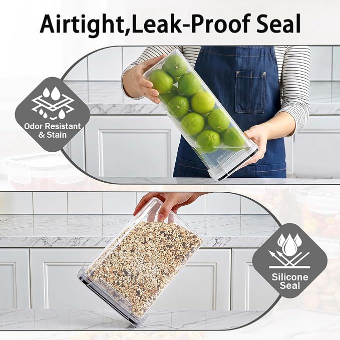 9 PCS Airtight Food Storage Containers with Lids, BPA Free Clear Plastic Kitchen and Pantry Organization and Storage Set for Flour, Sugar, Cereal, Pasta, Includes 9 Labels and Marker