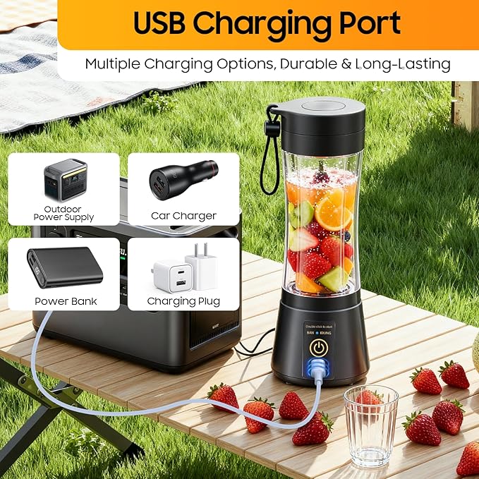 Portable Blender for Smoothies & Shakes - Cordless Personal Size Mini Blender with BAP Free Juice Cup, USB Rechargeable Suit for Sports/Picnic
