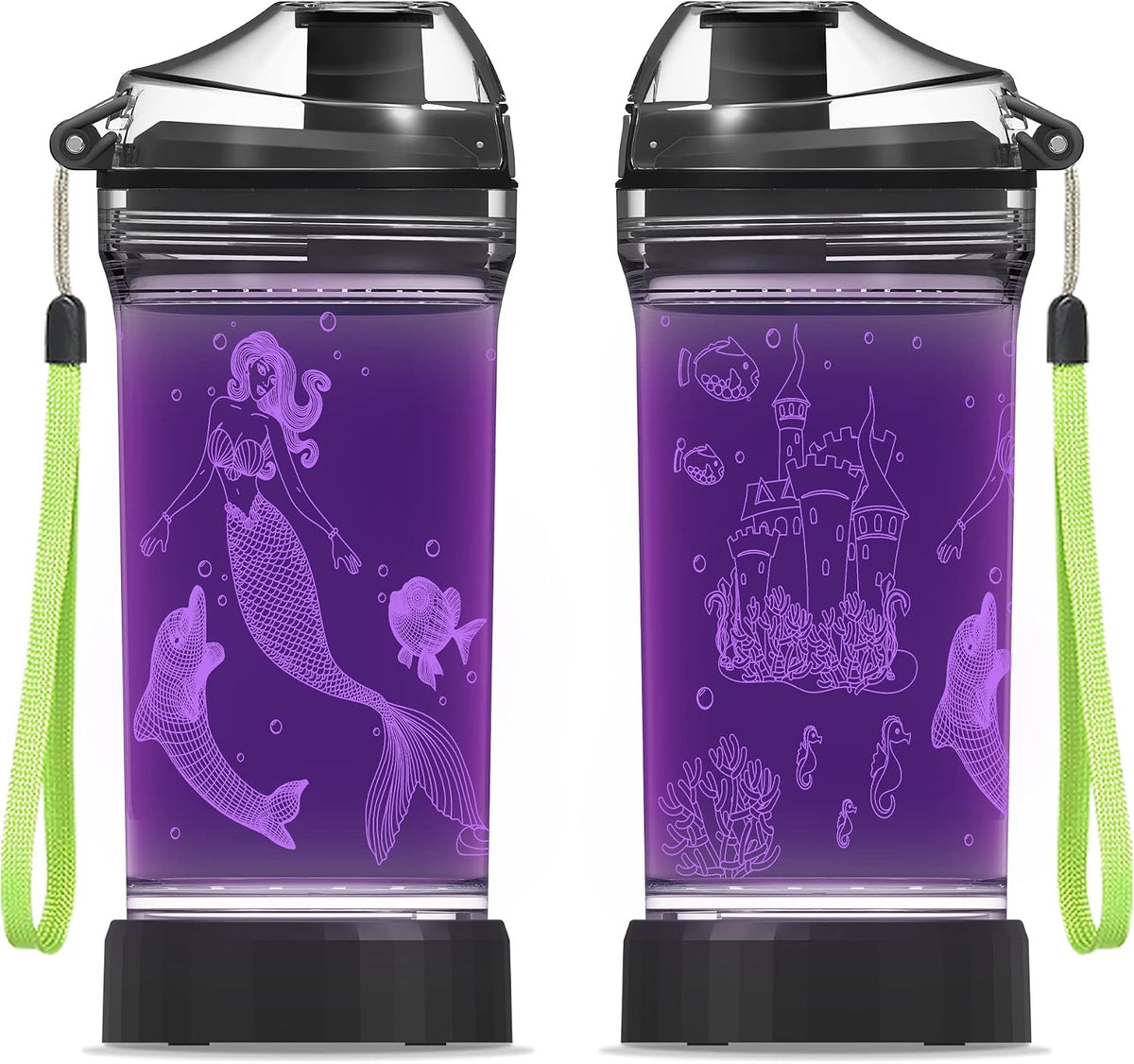 Light Up Kids Water Bottle with 3D Mermaid Design- 14 OZ Tritan BPA Free Eco-Friendly - Cool Drinking Cups Gift for School Kids Boy Girl Child Christmas Holiday