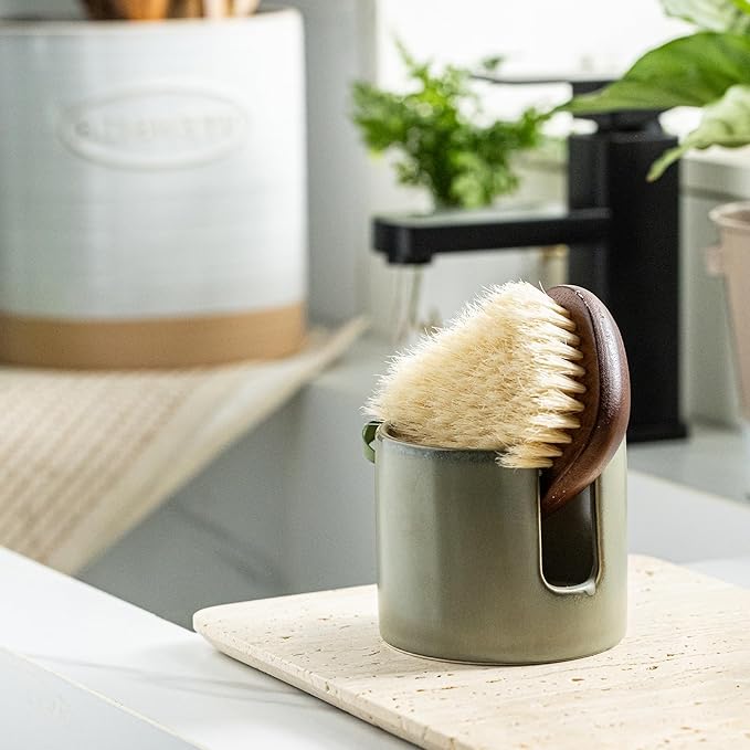 Zoeeker Sponge Holder, Ceramic Dish Sponge Drying Caddy for Kitchen Sink Scrubby Daddy Kitchen Organizer Cute Kitchen Accessories for Counter, Dark Green
