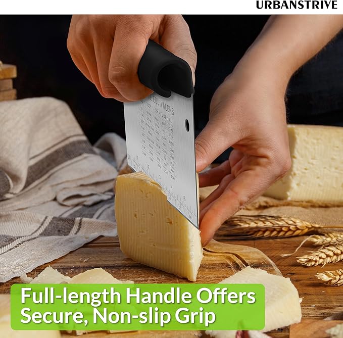 Urbanstrive Bench Scraper for Baking, Stainless Steel Dough Cutter and Scraper Tool Kitchen, Kitchen Scraper Food Scraper Tool Pizza Cutter Food Chopper, Multi-Purpose Kitchen Gadgets, Black