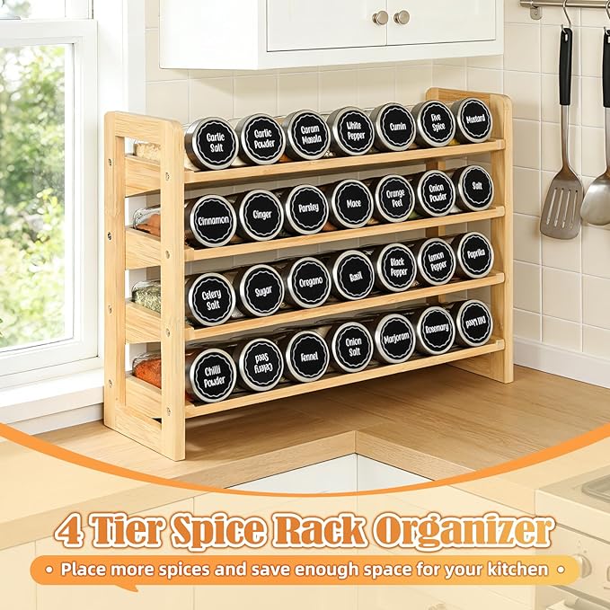 Tfro & Cile Spice Rack Organizer 4-Tier Bamboo Countertop Seasoning Organization for Cabinet Pantry Organizers for Kitchen
