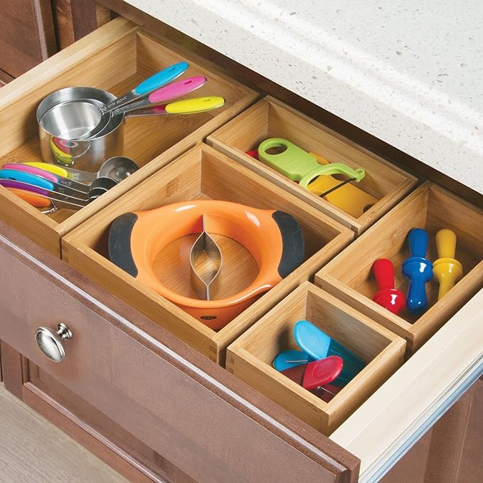 mDesign Bamboo Storage Bin Container, Drawer Organizer Crate Boxes for Kitchen Pantry Cabinet, Shelf, Island or Countertop, Holds Snacks, Spices, or Drinks, Echo Collection, 2 Pack, Natural/Tan